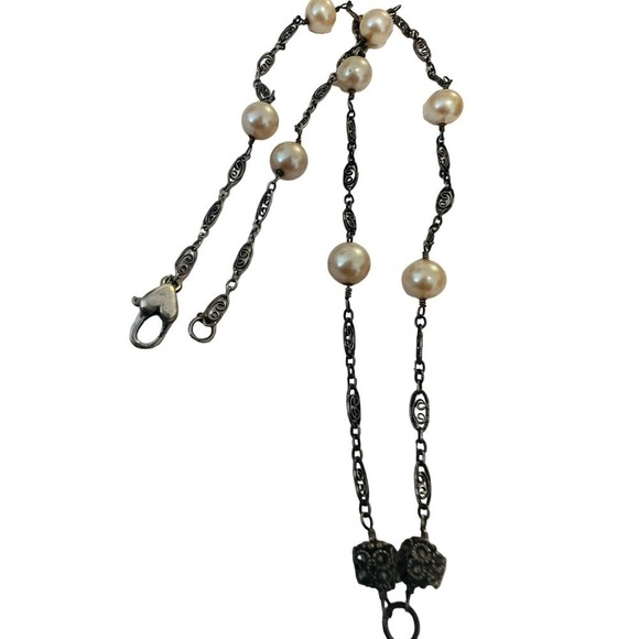 Vintage Sterling Silver 925 Necklace with Pearls - Picture 4 of 4